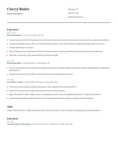 Relationship Banker Resume
