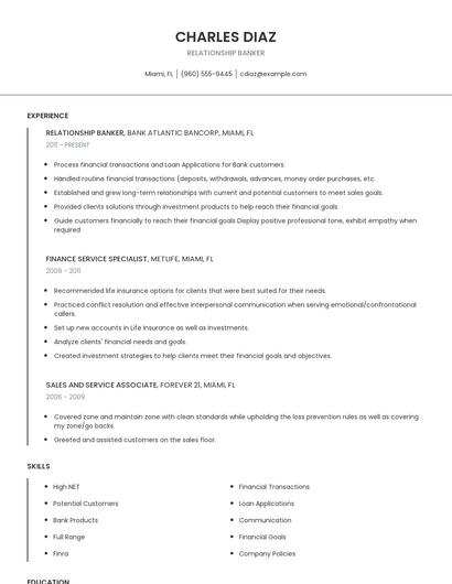 Relationship Banker Resume