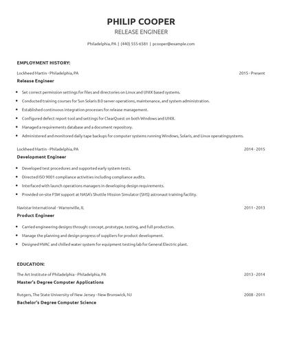 Release Engineer Resume