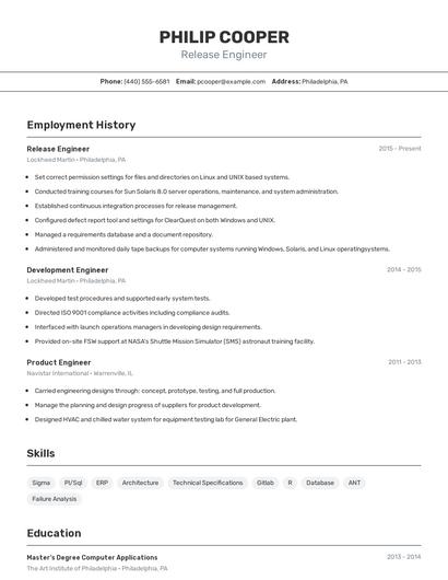 Release Engineer Resume
