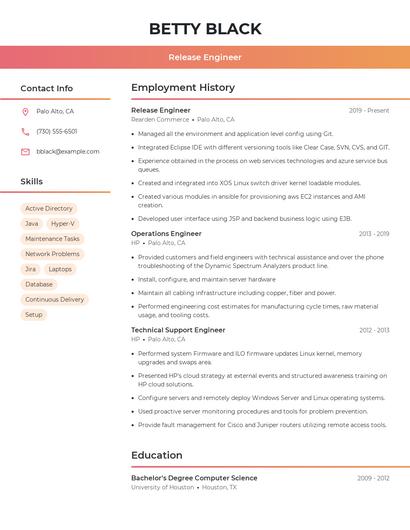 Release Engineer Resume