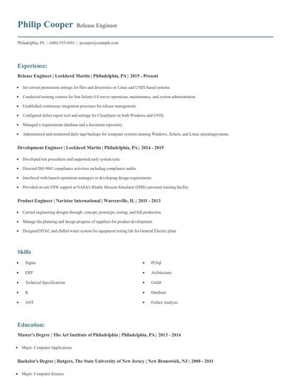Release Engineer Resume