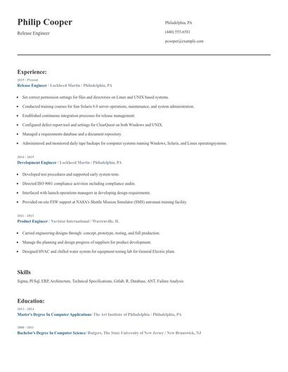 Release Engineer Resume