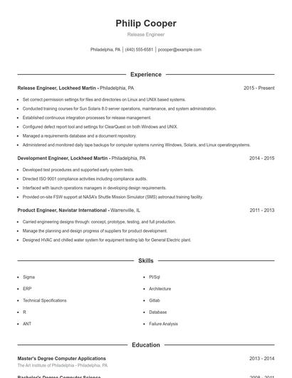 Release Engineer Resume