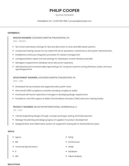 Release Engineer Resume