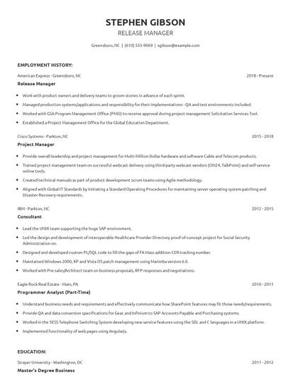 Release Manager Resume