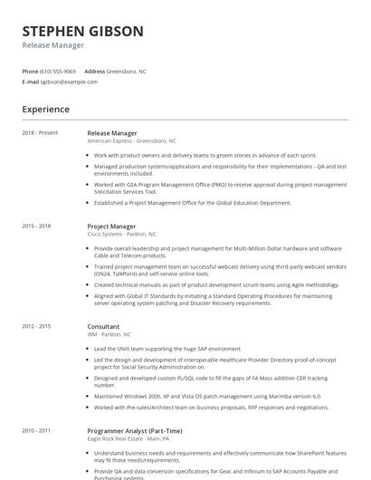 Release Manager Resume