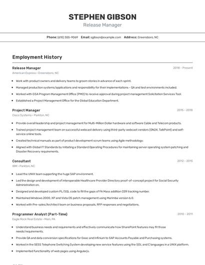 Release Manager Resume