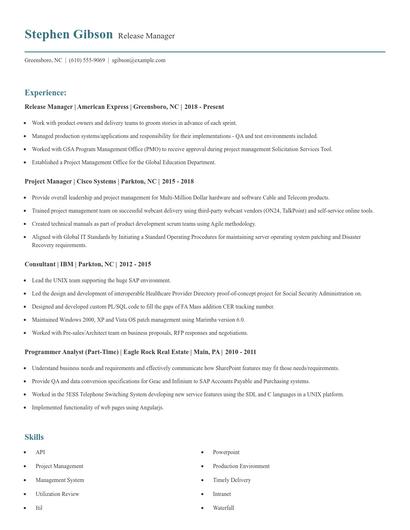 Release Manager Resume
