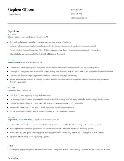 Release Manager Resume