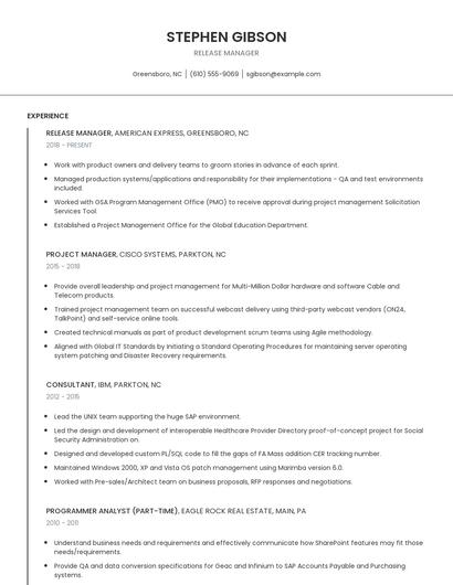 Release Manager Resume