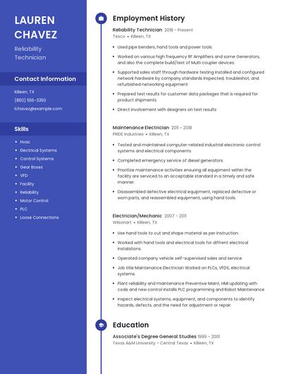 Reliability Technician Resume