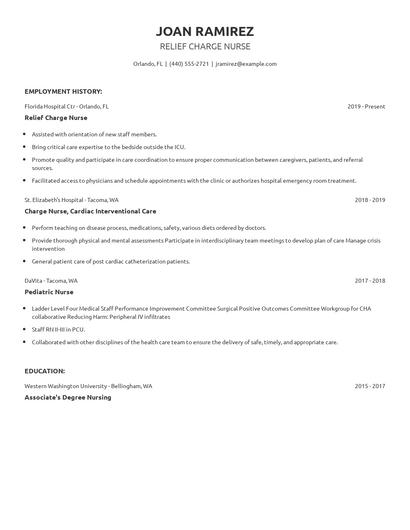 Relief Charge Nurse Resume