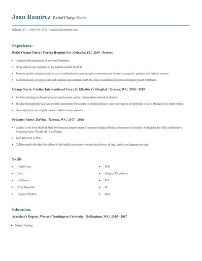 Relief Charge Nurse Resume