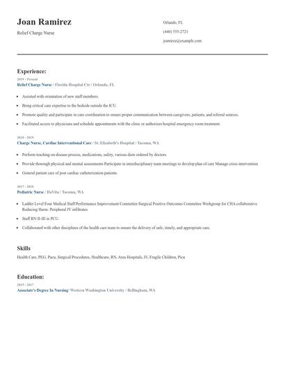 Relief Charge Nurse Resume