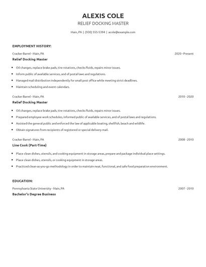 Relief Docking Master Resume