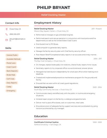 Relief Docking Master Resume
