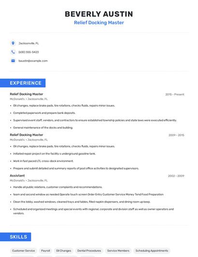 Relief Docking Master Resume