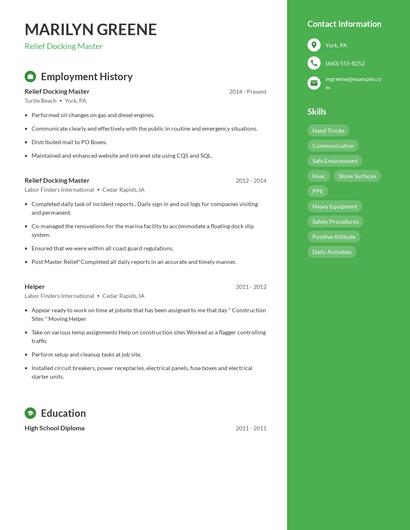 Relief Docking Master Resume