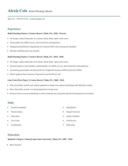 Relief Docking Master Resume