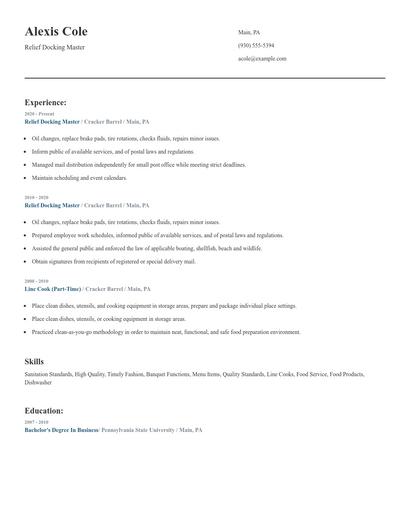 Relief Docking Master Resume