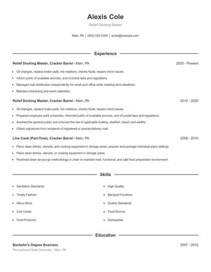 Relief Docking Master Resume