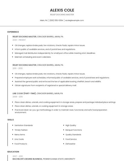 Relief Docking Master Resume