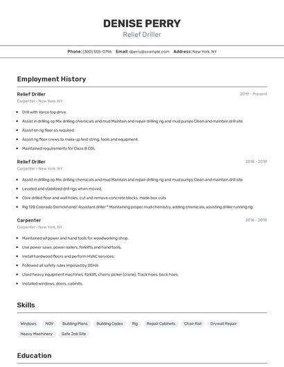 Relief Driller Resume
