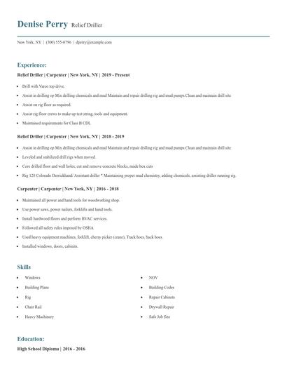 Relief Driller Resume