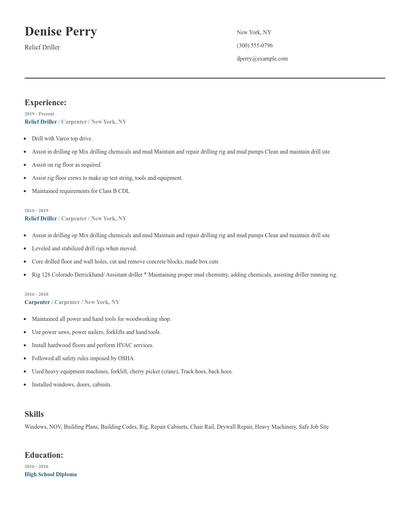 Relief Driller Resume