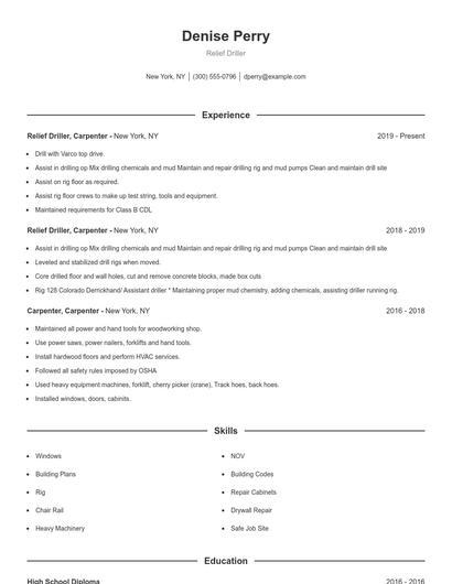 Relief Driller Resume