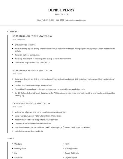 Relief Driller Resume