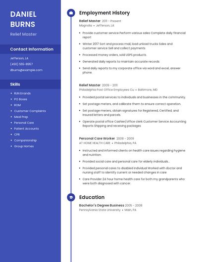 Relief Master Resume