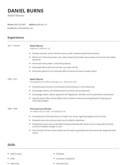 Relief Master Resume