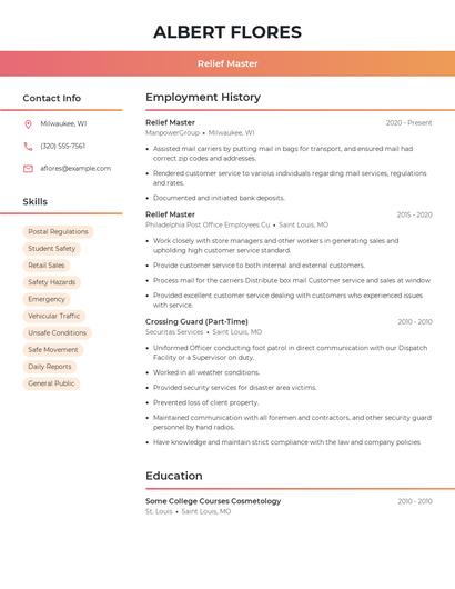 Relief Master Resume