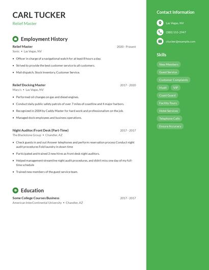 Relief Master Resume