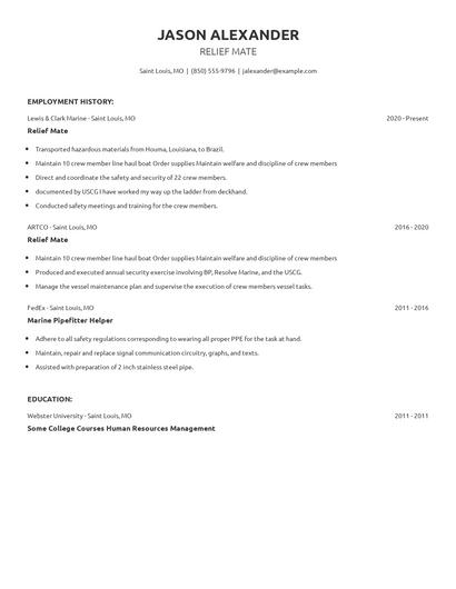 Relief Mate Resume