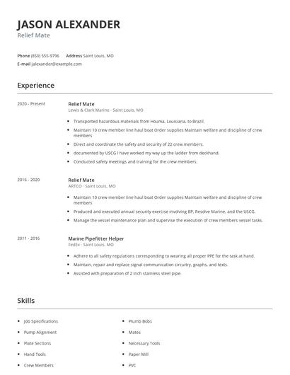Relief Mate Resume