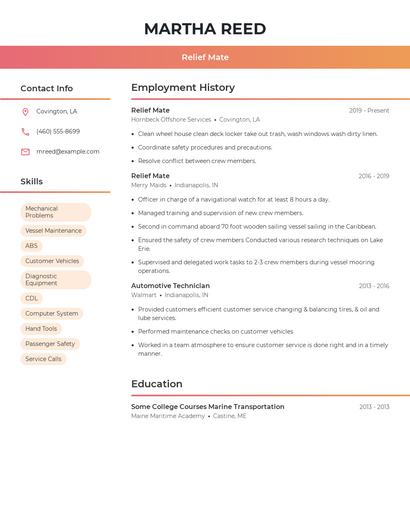 Relief Mate Resume