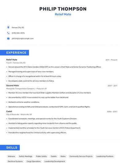 Relief Mate Resume