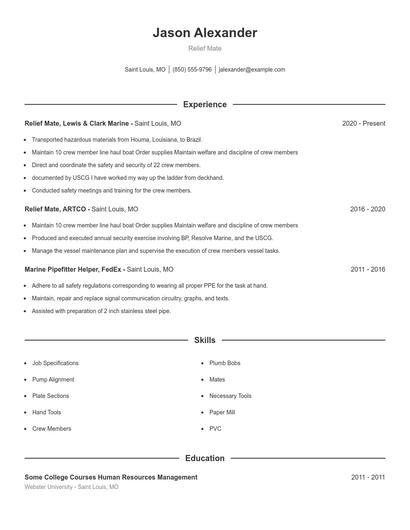 Relief Mate Resume
