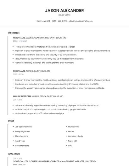 Relief Mate Resume