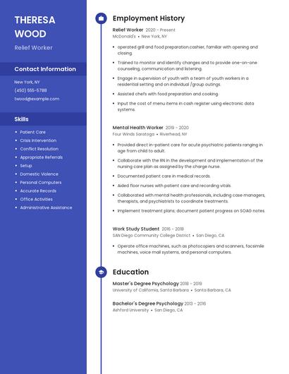 Relief Worker Resume