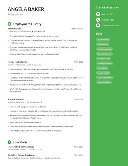 Relief Worker Resume