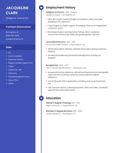 Religious Instructor Resume