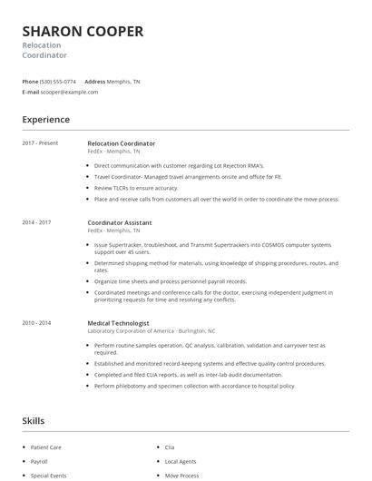 Relocation Coordinator Resume