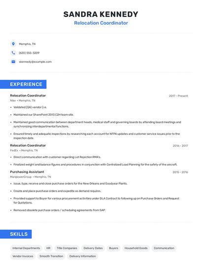 Relocation Coordinator Resume