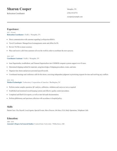 Relocation Coordinator Resume