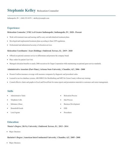 Relocation Counselor Resume