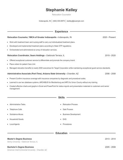 Relocation Counselor Resume